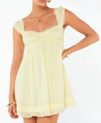 spring fashion yellow babydoll dress