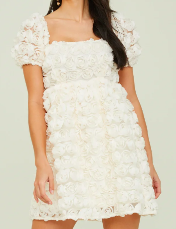 spring fashion white rosette dress