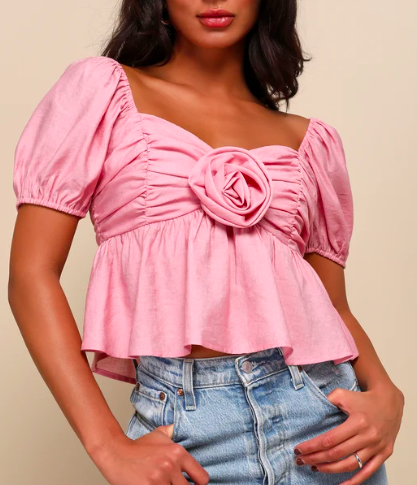 spring fashion pink rosette top